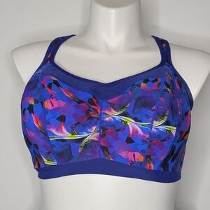 Panache Blue Purple Crossback Magnetic Top Closure Athletic Sports Bra 34H